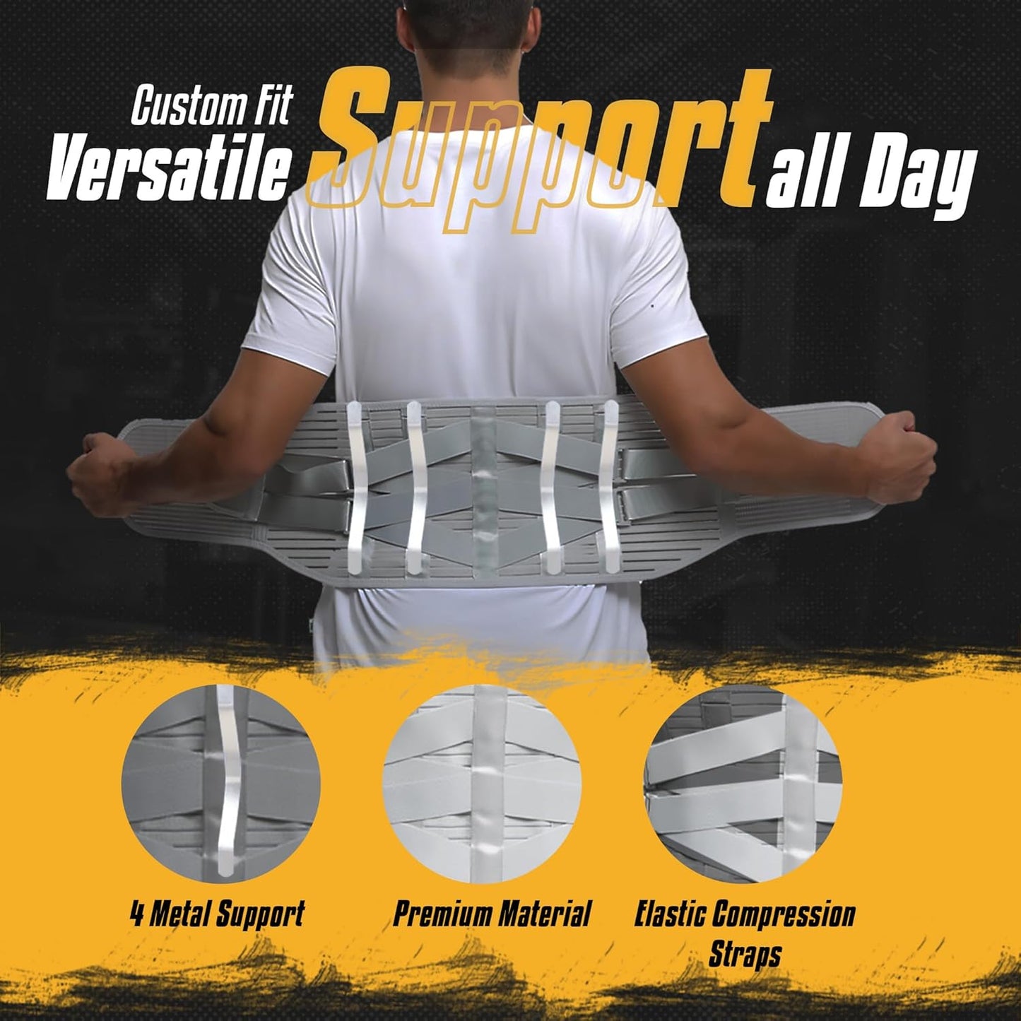 Lumbar Support, Lower Back Brace Support for Lower Back Pain Relief, Scoliosis, Herniated Disc, Sciatica - Adjustable, Removable Metal Plate, Machine Washable - Men and Women (Small)