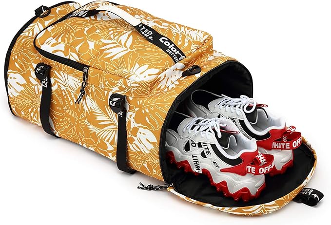 Kalesi Gym Duffle Bag Backpack 4-Way Waterproof with Shoes Compartment for travel Sport Hiking laptop (Mustard yellow)