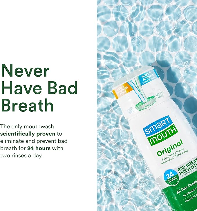SmartMouth Original Activated Mouthwash & Tongue Cleaner, Bad Breath Support, Mint (Pack of 2)