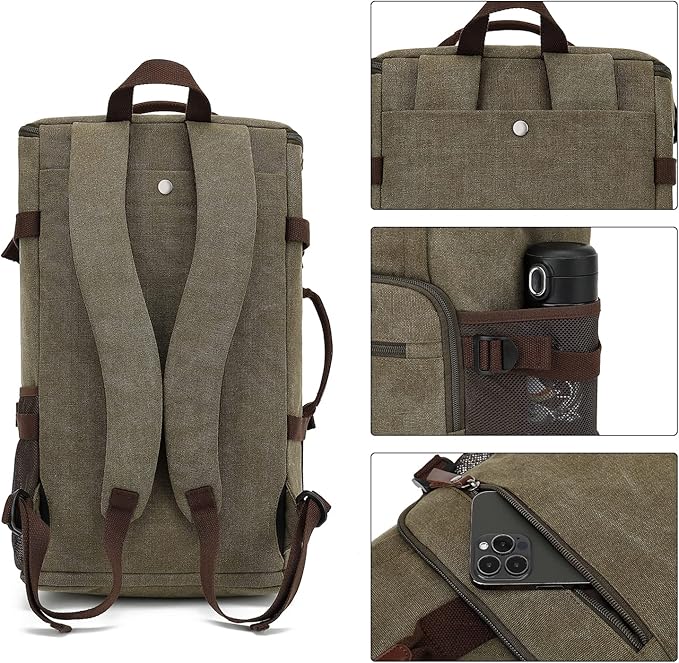 Kalesi Gym Duffle Bag Backpack 4-Way Vintage canvas with Shoes Compartment for travel Sport Hiking laptop (Vintage green)