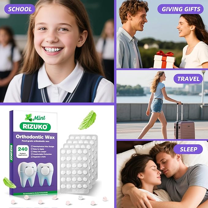 Orthodontic Wax for Braces - 240 Dental Wax Dots | Hygienic Individual Wraps, Mint Flavor