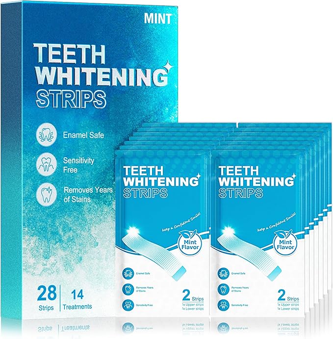 Oralfree Natural Teeth Whitening Strips - Sensitive Teeth Whitener - Enamel Safe Teeth Whitening Kit with Hydrogen Peroxide for Coffee, Wine, Tobacco, and Other Stains, 28 Strips (14 Treatment), Mint