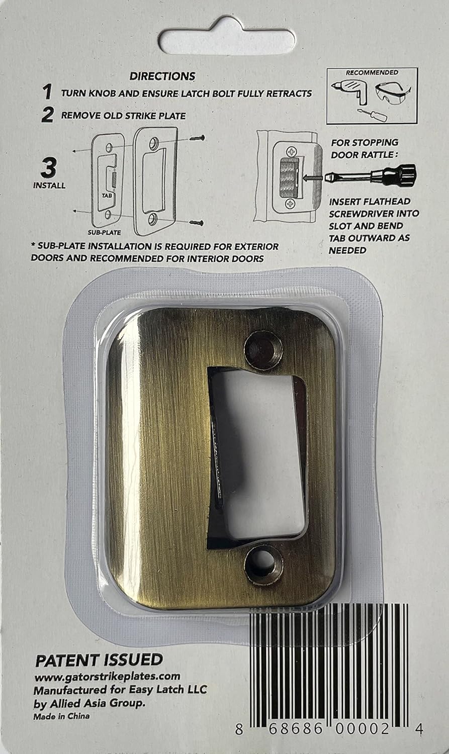 4-Pack Gator Door Latch Restorer - Strike Plate (Antique Brass)