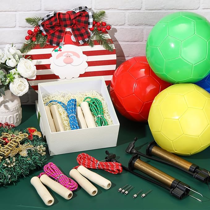 12 Sets Operation Christmas Deflated Soccer Ball Bulk with Pump Jump Rope, Bulk Soccer Balls 7.25 ft Adjustable Skipping Rope Outside Sport Balls