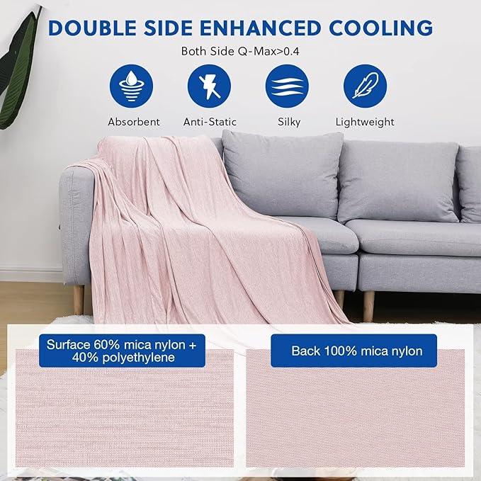 HOMFINE Cooling Blankets for Hot Sleepers - Summer Blanket Thin Lightweight Breathable Soft Double Side Enhanced Cooling for Bed Couch Sofa, Keep Cool for Night Sweats (Pink, 50 x 70 inches)