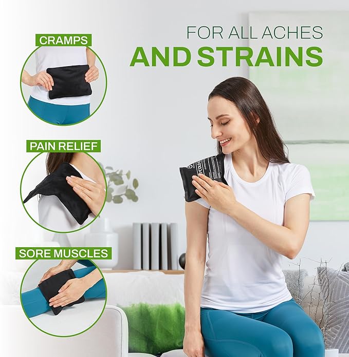 2 Pack Reusable Ice Packs for Injuries - Soft Ice Pack with Velvet Soft Fleece Fabric | Flexible Hot and Cold Gel Ice Pack Set- Cold Packs for Injuries, Knee, Back, Neck Pain - 10 x 6, Black