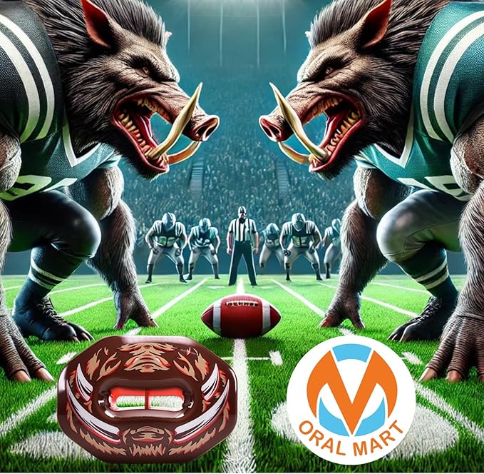 Oral Mart Flag Football Mouth Guard with 3D LipFit Design for Kids - Youth Tackle Football Mouthguard (No Boil) Cool Instant Fit Lip Guard Mouthpiece for Braces (Detachable Helmet Strap Included)