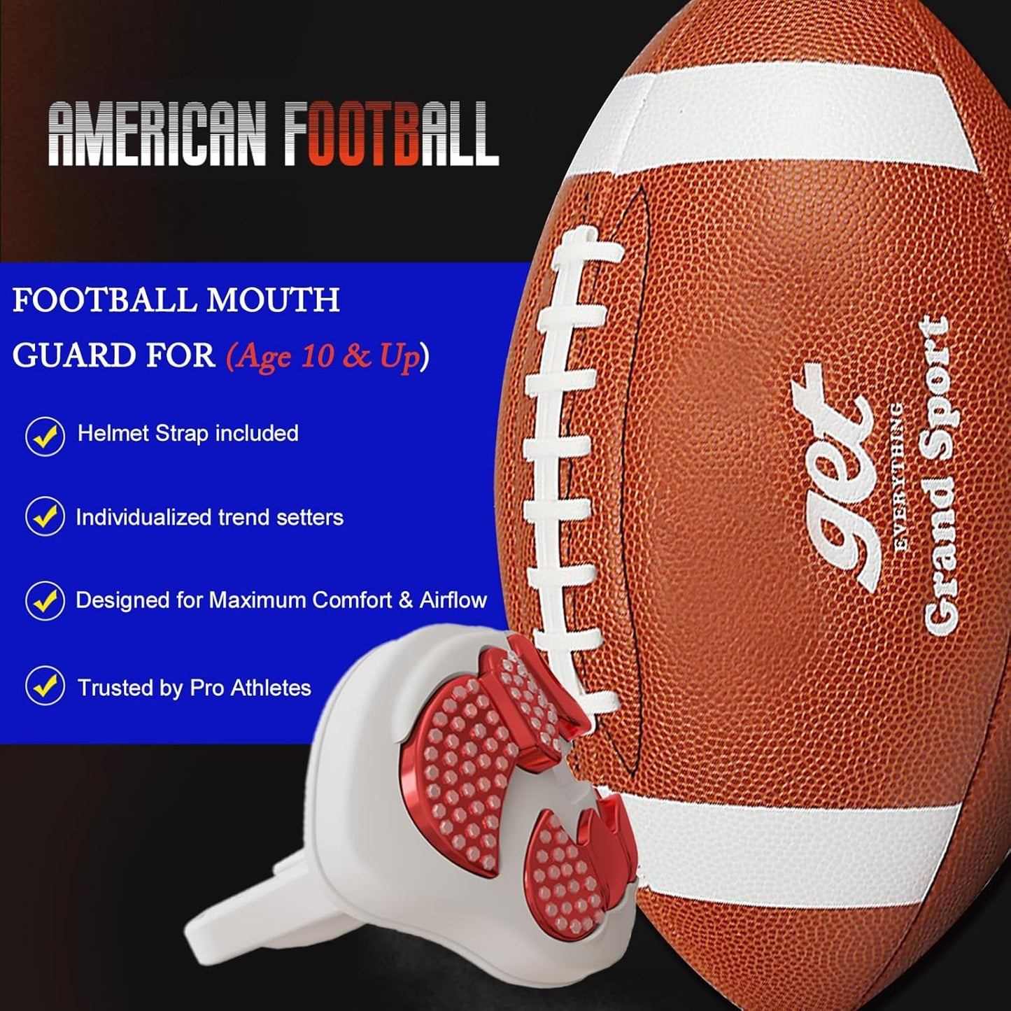 LeCool Football Mouth Guard with Connected Strap- 3D Beast Chrome Adult and Youth Mouth Guard-Mouth Piece for Sports for Maximum Air Flow and Teeth Protection