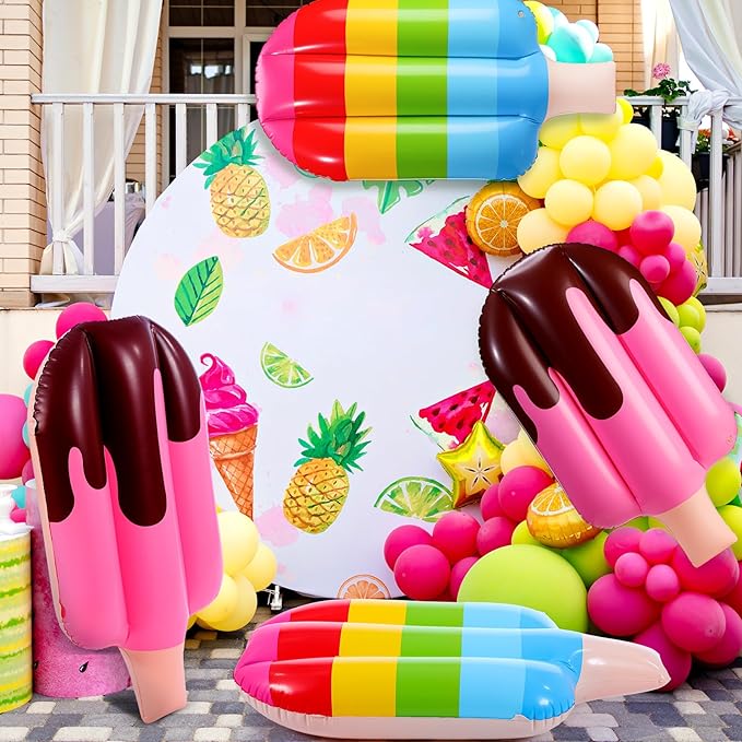 4 Pcs 36 Inch Inflatable Ice Cream Blow up Rainbow Ice Cream Inflatable Summer Decorations for Summer Pool Beach Birthday Party Decor