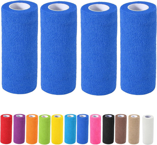 4 Pack Self Adhesive Bandage Wrap, 6 in x 5 Yards Non-Woven Self Adherent Cohesive Bandage, Vet Wrap Wound Tape for Thumb Finger Wrist Knee Ankle, Royal Blue