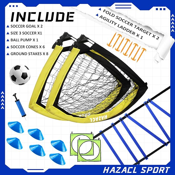 Kids Soccer Goal for Backyard, 6x4 9x5 FT Portable Soccer Nets Pop Up with Ball, Agility Ladder, Cones, Target & Carry Bag for Toddler Youth Outdoor Indoor Training Practice Sports Games Play