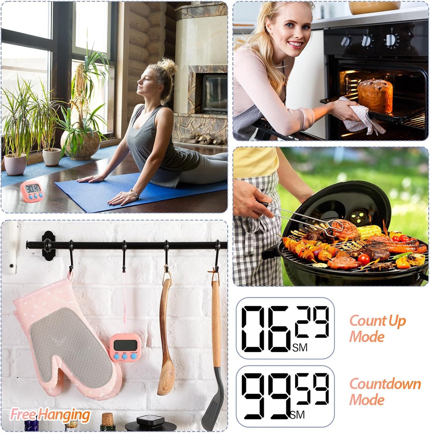 24 Pieces Digital Kitchen Timer Magnetic Timers for Classroom Bulk On/Off Switch Minute Second Count up Countdown Big LCD Display Loud Alarm for Exercise Cook Baking Teacher Kids(Pink, Orange)