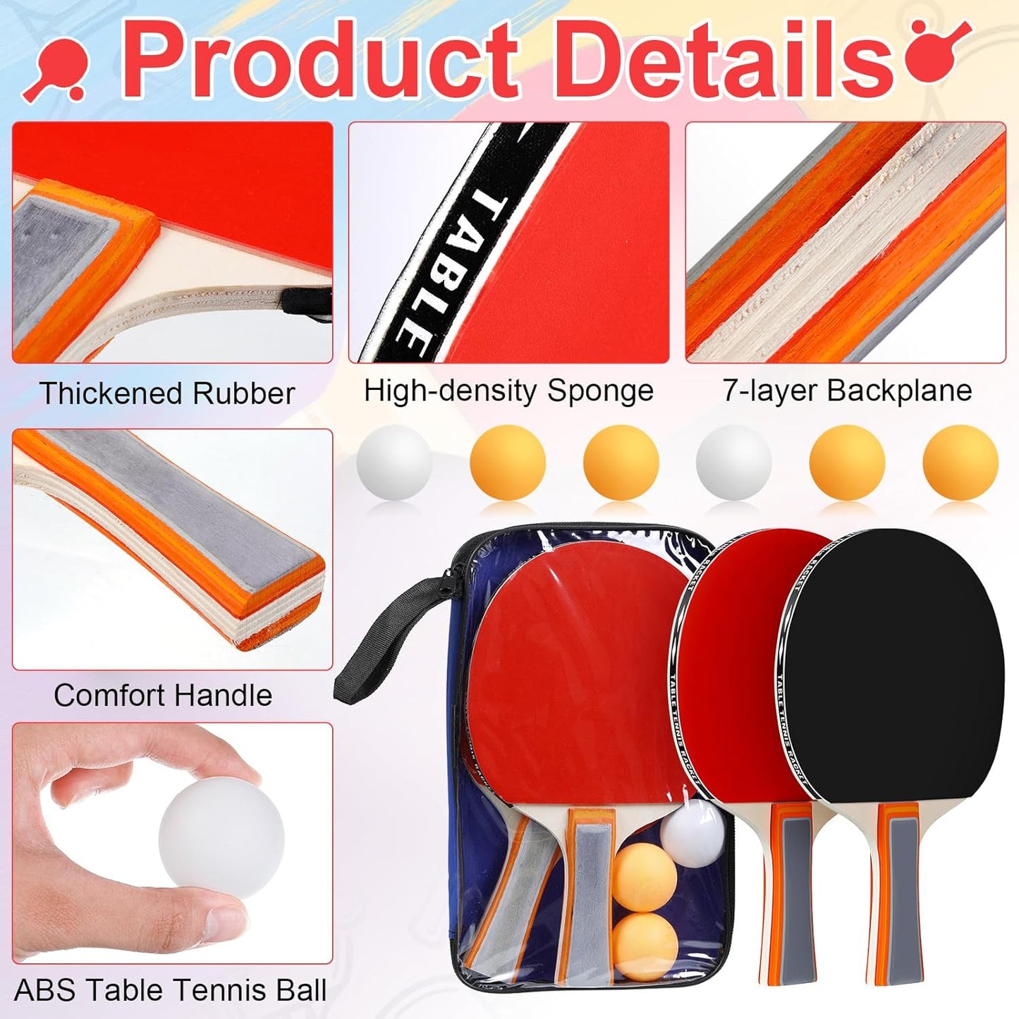 Liliful Table Tennis Rackets Set with Table Tennis Balls and Storage Bags for Indoor Outdoor Games