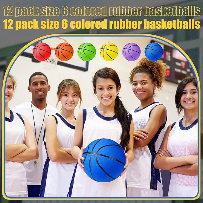 Jerify 12 Pack Official Size Rubber Basketballs for Kids Child Junior Youth Indoor Outdoor Sports Basket Balls with Pump Back to School Student Gifts Operation Christmas Bulk Items