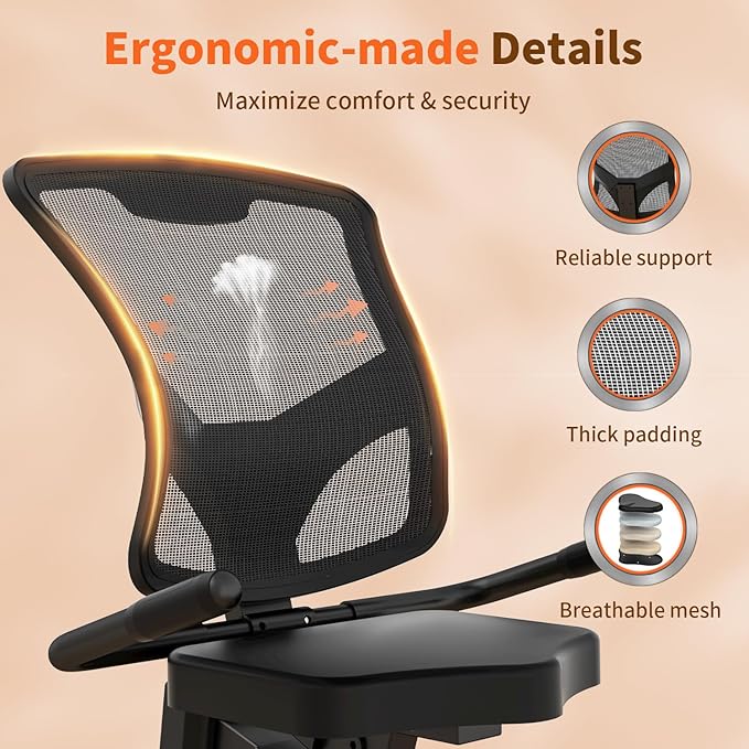 JEEKEE Recumbent Exercise Bike for Seniors,Stationary Bikes for Home, 300LB Capacity & 16 Levels Magnetic Resistance, Heart Rate Handle