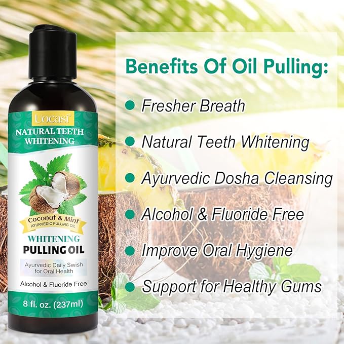 Coconut Oil Pulling for Teeth - 2 Pack, Coconut Oil Mouthwash, Natural Oral Care, Fights Bad Breath, Mouthwash Alcohol Free, Dye Free, PH Balanced, Mint Flavor, 16 Oz