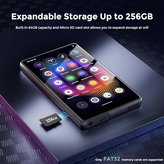 128GB MP3 Player with Bluetooth and WiFi，Music Video Player with Spotify Pandora,Amazon Music, 5" Touch Screen Android MP4 MP3 Player for Kids with Audible, YouTube, Spotify Kids,up to 256GB(Black)