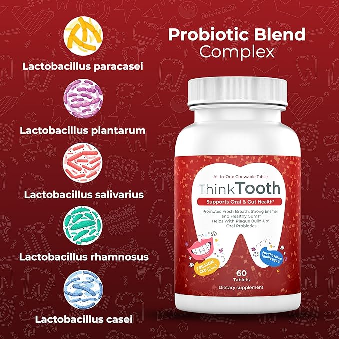 60 Chewable Tablets, Oral Probiotics for Mouth Bad Breath Treatment for Adults, 5 Strains 7 Billion CFU, Doctor Formulated Oral Probiotics for Teeth & Gums, Fresh Breath, Chronic Halitosis