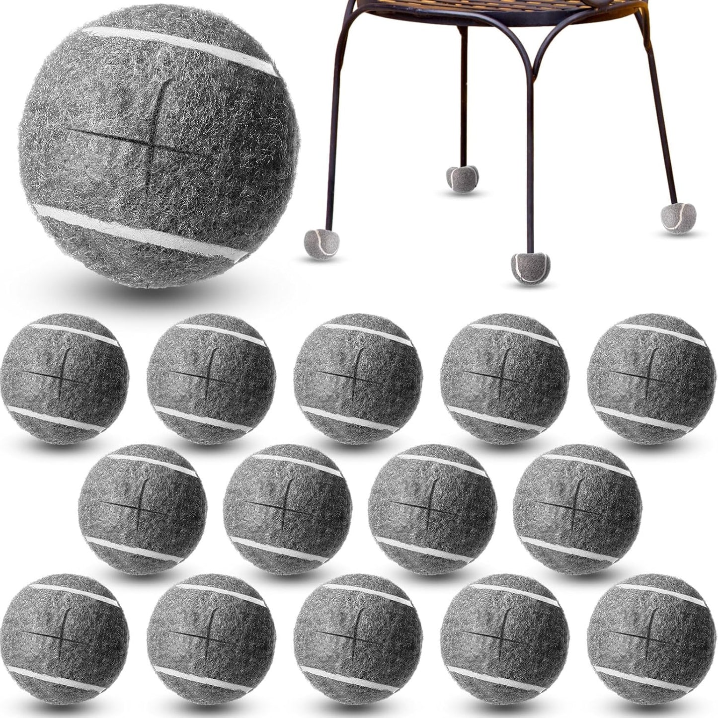 Macarrie 16 Pieces Precut Tennis Balls for Chairs Tennis Ball Chairs Foot Covers for Furniture Leg for Classroom Floor Protection Chair Desk Legs Coverings(Gray,5 cm)