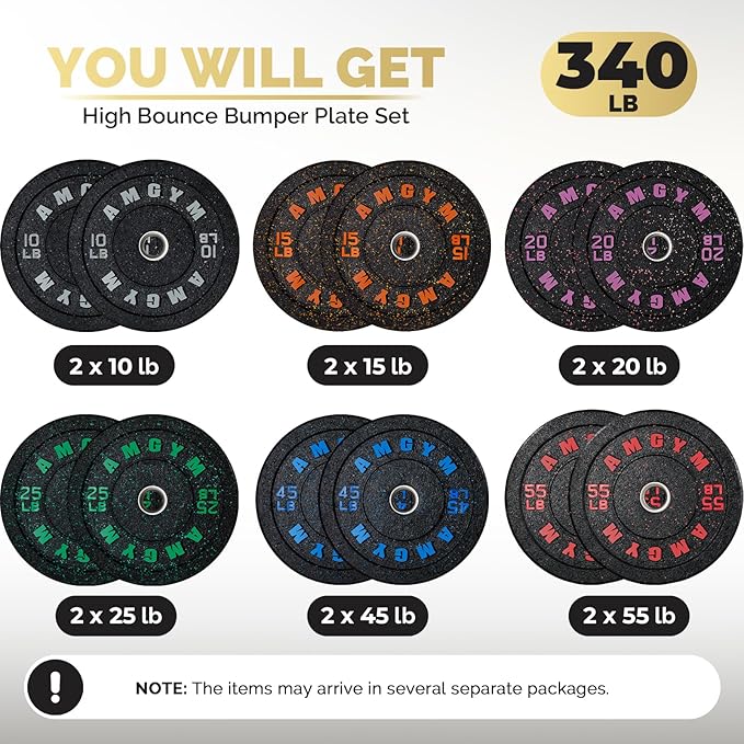 2 Inch Bumper Plates，10-500lbs，Barbell Rubber Olympic Weight Plates Set for Home Gym, Strength Training & Weight Lifting, Multiple Options Colors