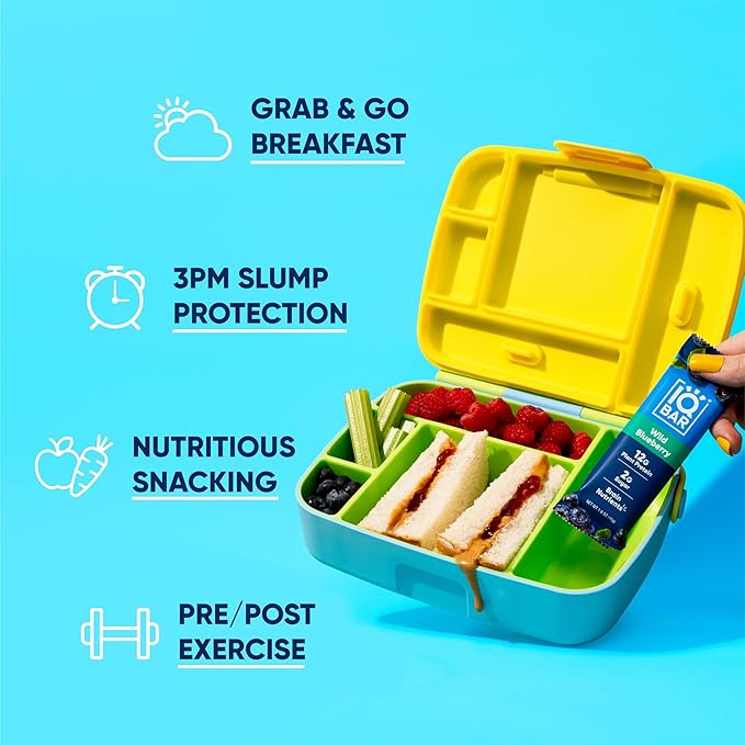 IQBAR Brain and Body Plant Protein Bars - Wild Blueberry - 24-Count Low Carb - Gluten Free, High Fiber, Vegan Snacks - Low Sugar Meal Replacement