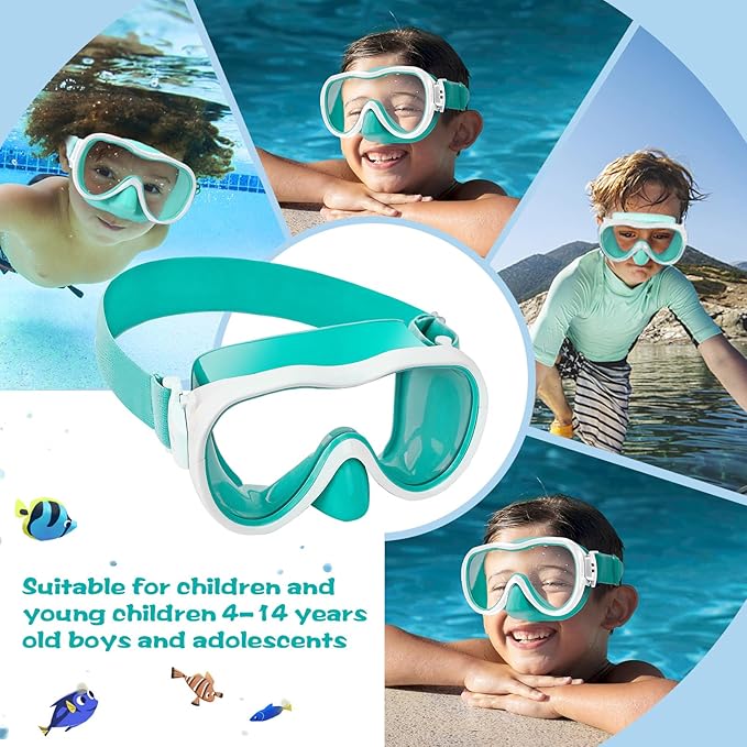 Kids Swim Goggles with Nose Cover, Anti-Leak Swim Mask with Elastic Fabric Strap, UV Protection Swimming Goggles for Kids