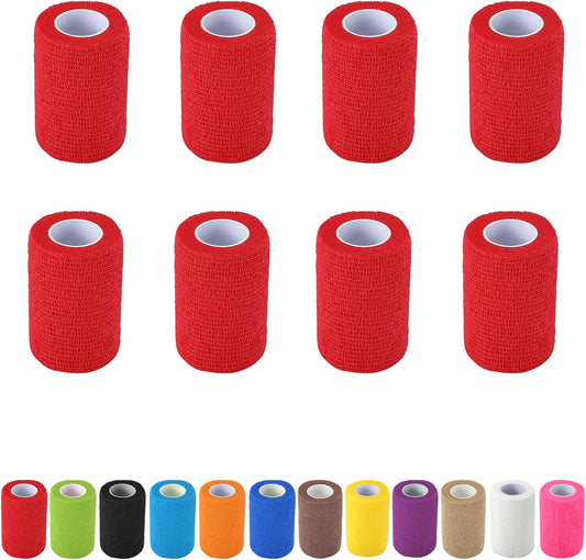 8 Pack Self Adhesive Bandage Wrap, 3 in x 5 Yards Non-Woven Self Adherent Cohesive Bandage, Vet Wrap Wound Tape for Thumb Finger Wrist Knee Ankle, Red