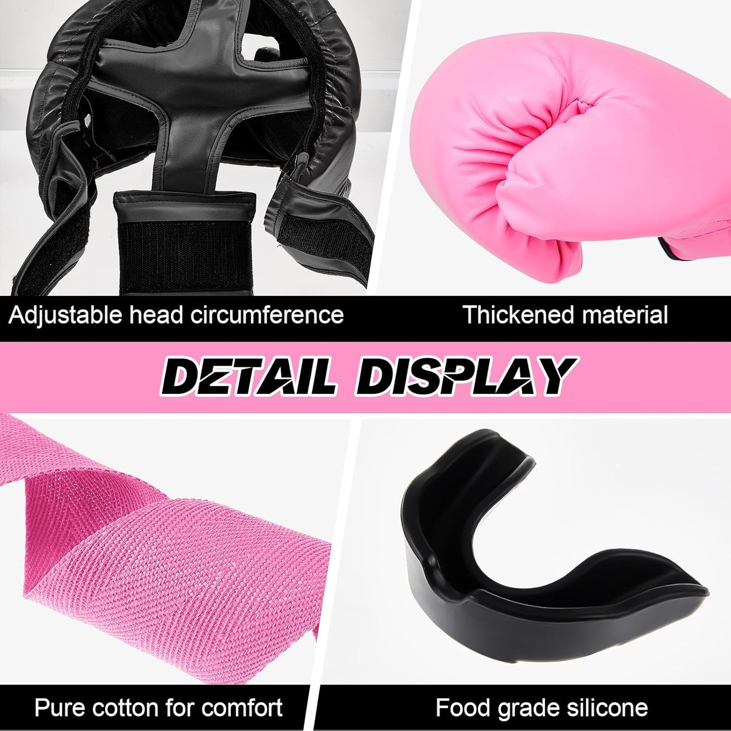 Kanayu 14 Pcs Boxing Set Including 2 Pair of 16 oz Boxing Gloves Headgear Helmet and Hand Wraps Mouth Guards Gifts for Adults Youth Beginners Training Equipment