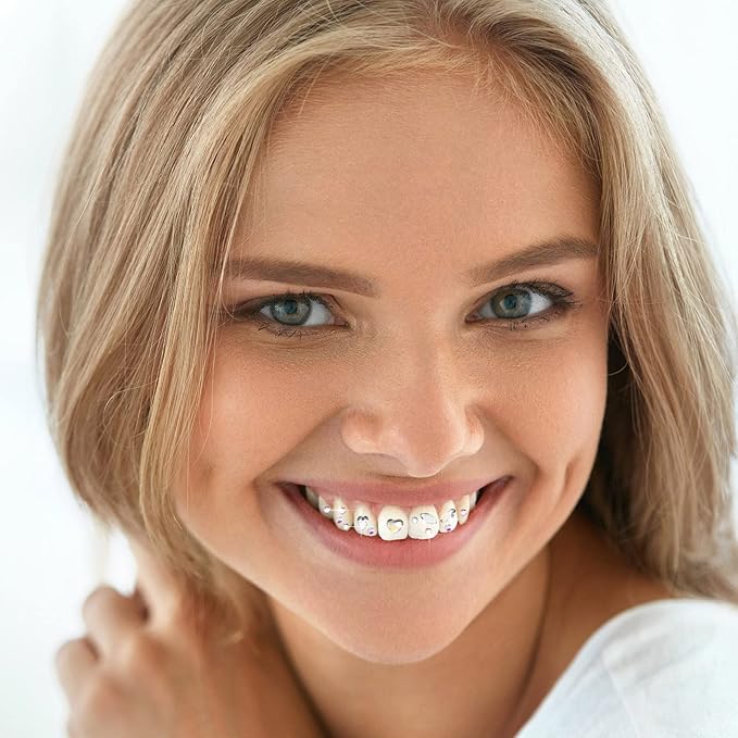 Sosation 377 Pcs 4 Shapes Tooth Gem Kit Jewelry DIY Crystal Tooth Gems Professional Fashionable Artificial Crystal Reflective Ornaments Shining Teeth for Birthday Party Decor