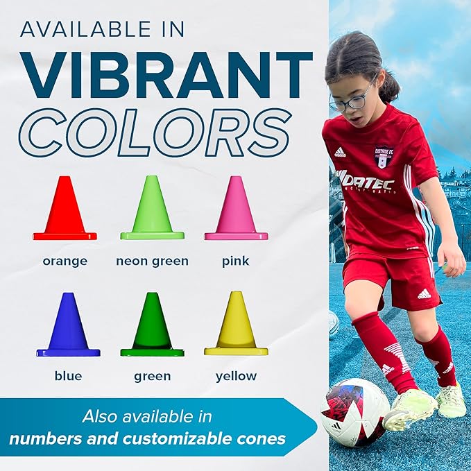 LVL10 Pro Training Cones - 6" Soccer Training Cones for Sports - for Basketball, Football, Basketball and Agility Drills - Soccer Field Markers That Won't Crack, Slide or Fly