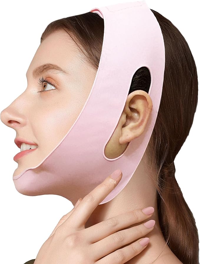 Post Surgical Silicone Chin Strap，Reusable Neck and Chin Lipo Compression Garment，Anti Snoring Chin Strap for Women & Men (Pink)