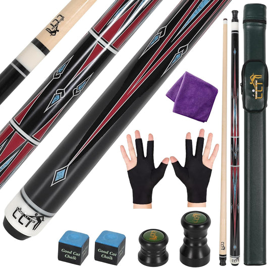 58" 2-Piece Maple Pool Cue, 18oz-21oz – Professional Billiard Stick with Leather Case, Ideal for Home, Bar Games, and Tournaments