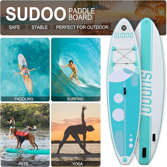 Inflatable Stand Up Paddle Board 10‘x30‘‘- Ultra-Light SUP with Backpack, Pump, Paddle, Coil Leash, 3 Fins, Repair Kit, Stable Design, Non-Slip EVA Deck for Adults & Youth