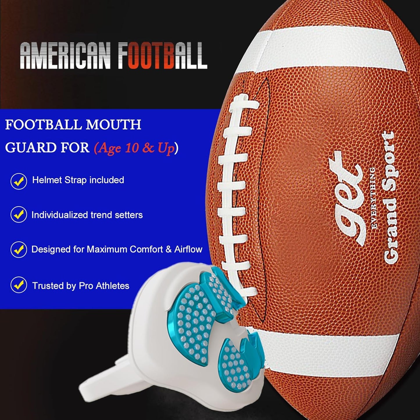 LeCool Football Mouth Guard with Connected Strap- 3D Beast Chrome Adult and Youth Mouth Guard-Mouth Piece for Sports for Maximum Air Flow and Teeth Protection