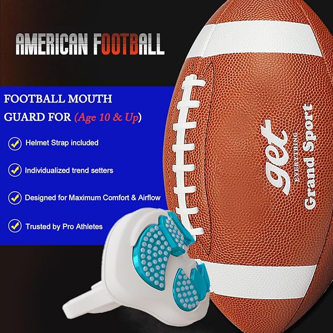 LeCool Football Mouth Guard with Connected Strap- 3D Beast Chrome Adult and Youth Mouth Guard-Mouth Piece for Sports for Maximum Air Flow and Teeth Protection