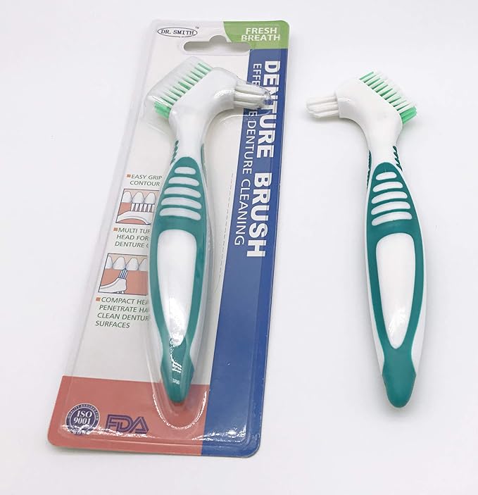 Premium Hygiene Denture Cleaning Brush Set, Multi-Layered Bristles & Ergonomic Rubber Handle, for Denture Care(Purple & Green)