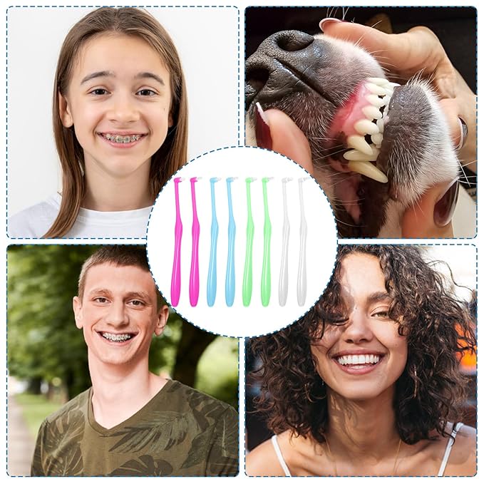 8 Pcs End Tuft Toothbrush Multicolor Ultra Soft Gum Brushes Soft Bristles Angled Toothbrush for Braces Retainers Back Teeth and Wisdom Teeth Detail Cleaning Hard-to-Reach Areas