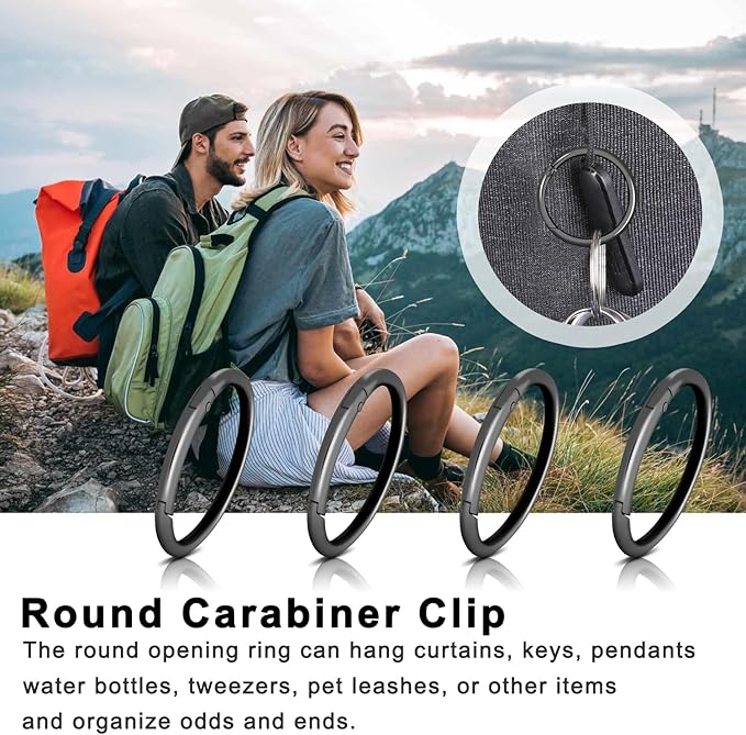 10Pack 2" Large Round Carabiner Clips, Metal Spring O Rings for Organizer Key Rings, Paracord Keychain Lanyard, Pet Chains, Purse Hardware, Key Snap Hooks DIY Accessory (Black)