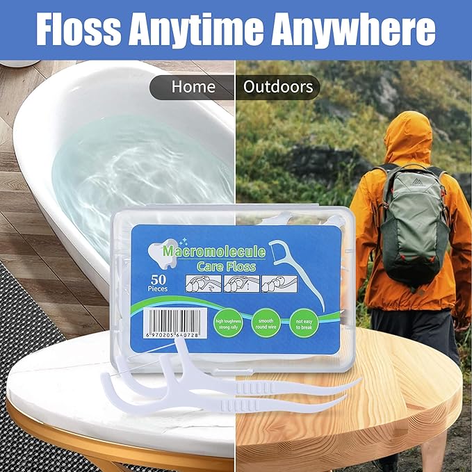 800 Count Dental Floss Picks – Built-in Toothpicks for Deep Cleaning, Comfortable Handle to Remove Plaque & Protect Gums – Family Pack with 50 Picks per Portable Case for Adults & Kids