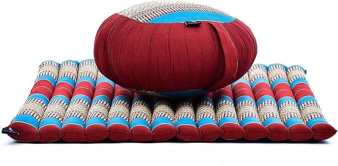 Leewadee Meditation Cushion Set – 1 Round Zafu Meditation Pillow and 1 Square Roll-Up Zabuton Meditation Mat, Pillows Bundle Filled with Kapok