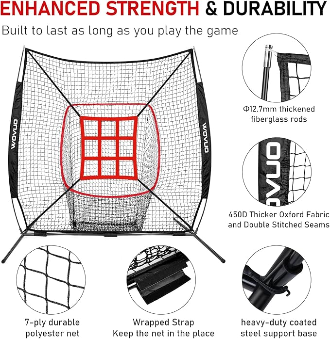 7x7 ft Baseball Net for Batting Pitching Hitting, Softball Pitching Net with Strike Zone, Tee, Ball Caddy, Softball Batting Net Baseball Training Equipment for Kids Adult Youth Sport Practice
