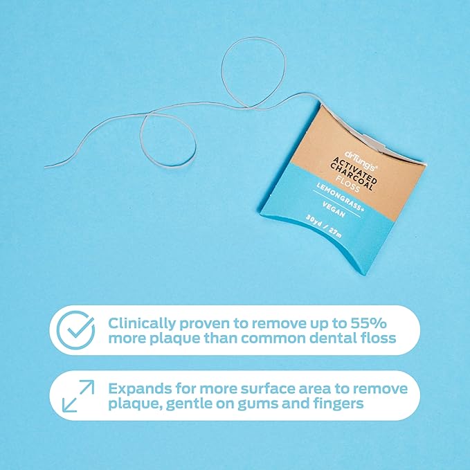 DrTung's Vegan Activated Charcoal Floss - Natural Dental Floss, Gentle on Gums, Expands & Stretches, BPA Free Floss - Lemongrass Flavor (Pack of 1)