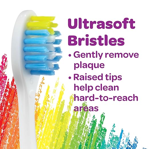 GUM Crayola Pip-Squeaks Kids' Manual Toothbrush, Extra Soft Bristle Toddler Toothbrush for Ages 3+, Suction Cup Base, 1 Count (Pack of 4)