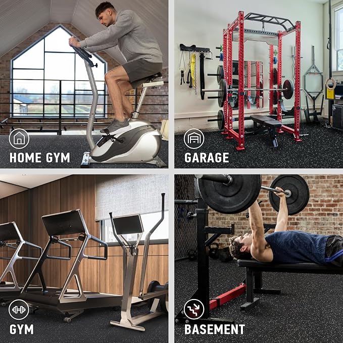 AIRHOP 0.56in Thick 24 Sq Ft Exercise Equipment Mats, 6 Tiles Upgraded Rubber Top with High Density EVA Foam, Large Interlocking Puzzle Gym Flooring for Home Gym, Heavy Weight Workout, 24 x 24in