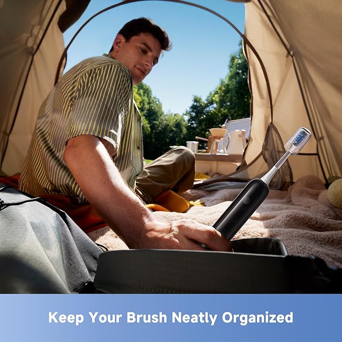 Mova Fresh SweepDrive Electric Toothbrush, Rechargeable Electric Power Toothbrush for Adults, Intuitive Pressure Sensing, 3-in-1 Replacement Brush Head with Holder, 30 Days of Battery Life, Black