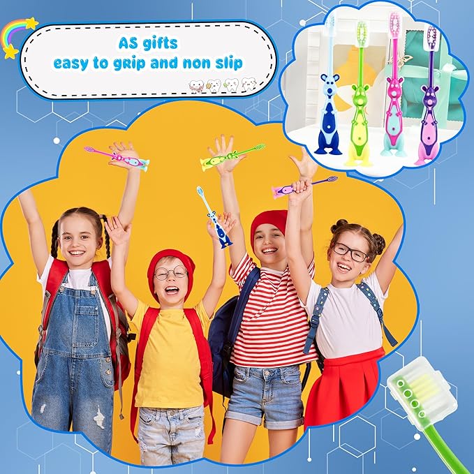 120 Pcs Kids Toothbrushes Bulk Cute Little Kangaroo Toothbrush with Cover Suction Cup Individually Wrapped Kangaroo Animal Toothbrush for Children Home School Camp Daycare Travel