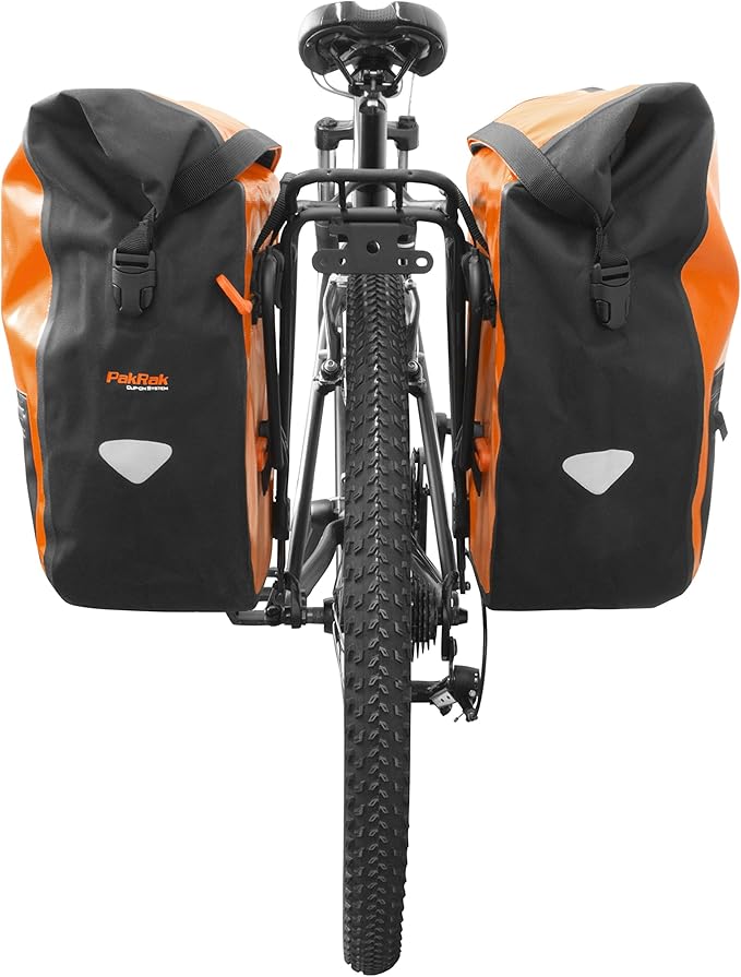 Ibera Panniers Bike Bags 30L (Pair) - Waterproof & with Quick Release/Clip-On System - Bike Saddle Bags For Rear Rack with Rain Cover & 19.8 lbs Capacity - Saddle Bag Bicycle Fits Most Racks (Orange)