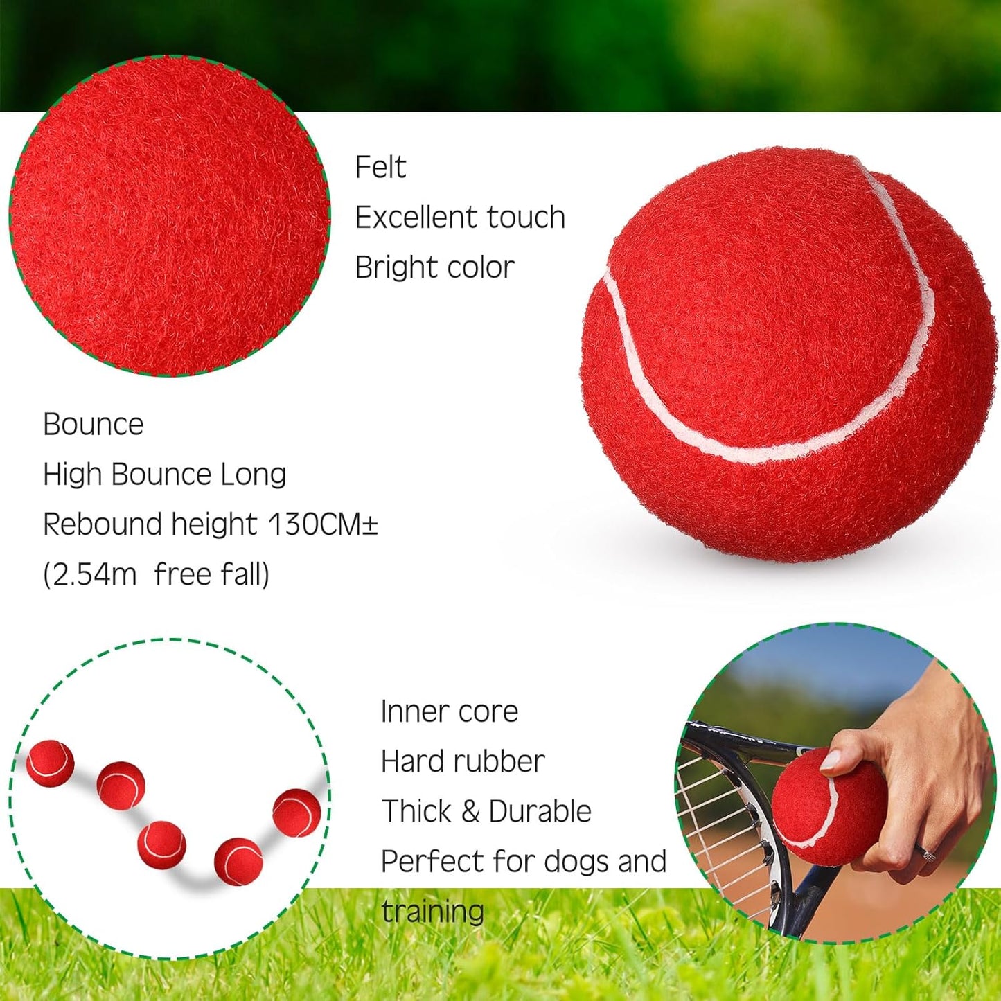 Jenaai 48 Pcs Colored Tennis Balls Bulk 2.5 Inch Standard Pressure, Practice Training Tennis Balls Dogs Playing Supplies for Player Beginner Youth Training Pet, 6 Colors