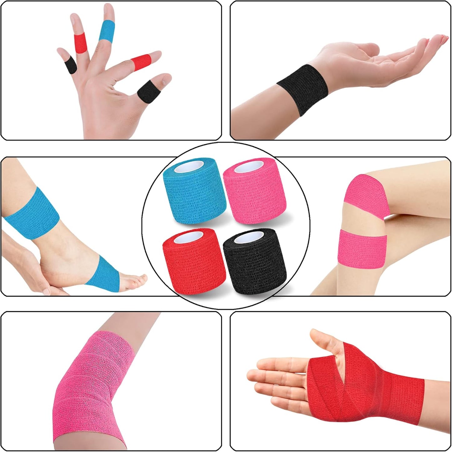 8 Pack 2 in x 5 Yards Self Adhesive Bandage Wrap Elastic Cohesive Self Adherent Bandage Self Stick Vet Tape for Athletic, Wrist, Ankle, Knees, Pets (Mixed Colors 2)