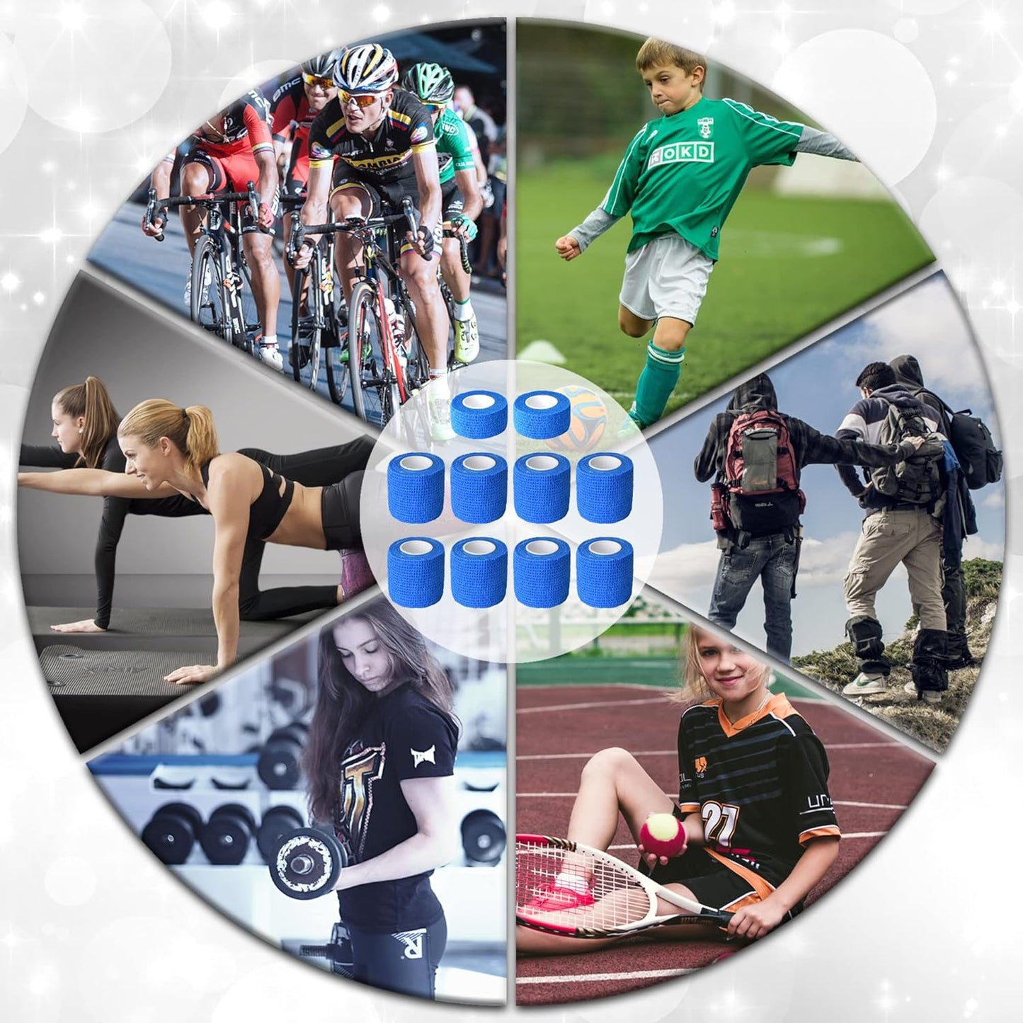 10 Pack Self Adherent Bandage Wrap Elastic Cohesive Bandage Self Adhesive Tape Vet Wrap Tape 2 Size (8Pack 2'' and 2Pack 1''), Blue